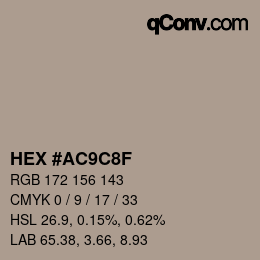 Color code: HEX #AC9C8F | qconv.com