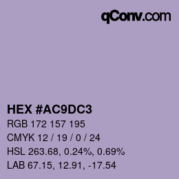颜色代码: HEX #AC9DC3 | qconv.com