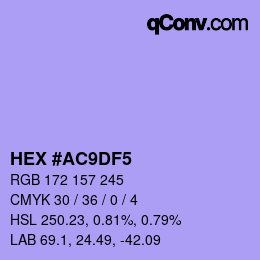 Color code: HEX #AC9DF5 | qconv.com