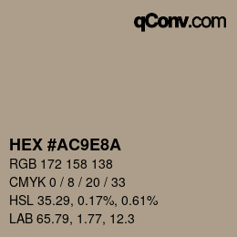 颜色代码: HEX #AC9E8A | qconv.com