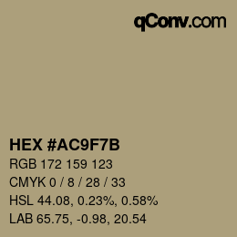 Color code: HEX #AC9F7B | qconv.com