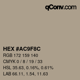 Color code: HEX #AC9F8C | qconv.com