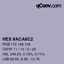 カラーコード: HEX #ACA8C2 | qconv.com