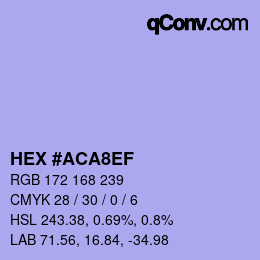 Color code: HEX #ACA8EF | qconv.com