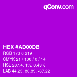 颜色代码: HEX #AD00DB | qconv.com