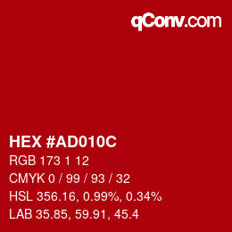 Color code: HEX #AD010C | qconv.com