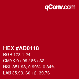颜色代码: HEX #AD0118 | qconv.com