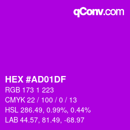 Color code: HEX #AD01DF | qconv.com