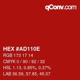 颜色代码: HEX #AD110E | qconv.com