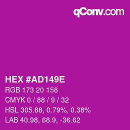 カラーコード: HEX #AD149E | qconv.com