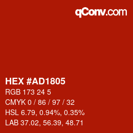 颜色代码: HEX #AD1805 | qconv.com