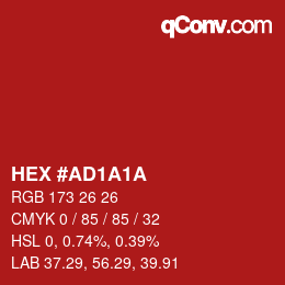 カラーコード: HEX #AD1A1A | qconv.com