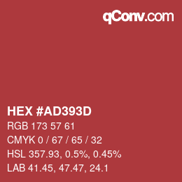 颜色代码: HEX #AD393D | qconv.com