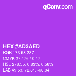 カラーコード: HEX #AD3AED | qconv.com