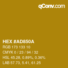 カラーコード: HEX #AD850A | qconv.com
