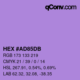 颜色代码: HEX #AD85DB | qconv.com