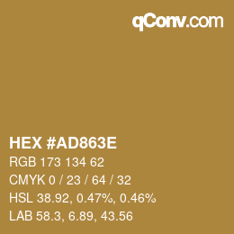 Color code: HEX #AD863E | qconv.com