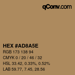 Color code: HEX #AD8A5E | qconv.com