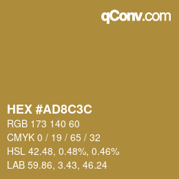Color code: HEX #AD8C3C | qconv.com