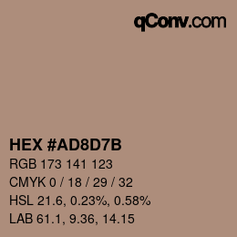 颜色代码: HEX #AD8D7B | qconv.com