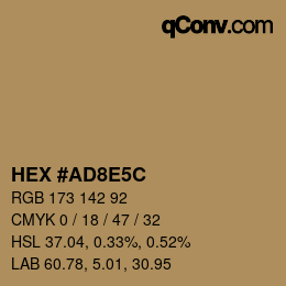 Color code: HEX #AD8E5C | qconv.com