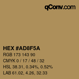 Color code: HEX #AD8F5A | qconv.com