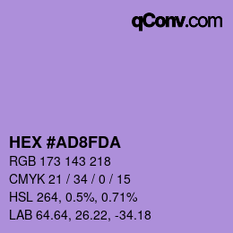カラーコード: HEX #AD8FDA | qconv.com