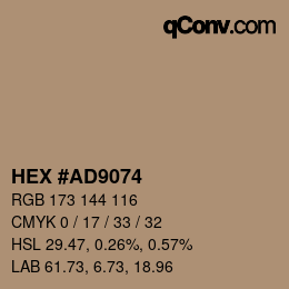 カラーコード: HEX #AD9074 | qconv.com
