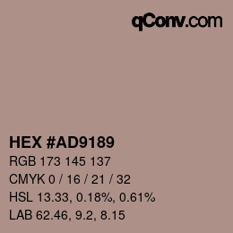 カラーコード: HEX #AD9189 | qconv.com