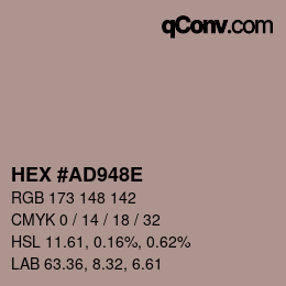 Farbcode: HEX #AD948E | qconv.com