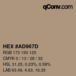 Farbcode: HEX #AD967D | qconv.com