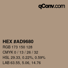Código de color: HEX #AD9680 | qconv.com