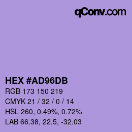 颜色代码: HEX #AD96DB | qconv.com