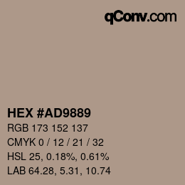 Farbcode: HEX #AD9889 | qconv.com