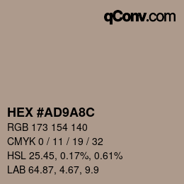 Farbcode: HEX #AD9A8C | qconv.com