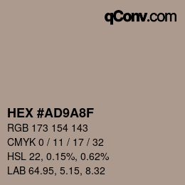 Color code: HEX #AD9A8F | qconv.com