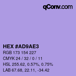 Color code: HEX #AD9AE3 | qconv.com
