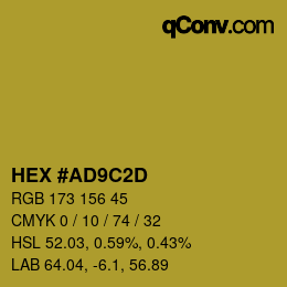 カラーコード: HEX #AD9C2D | qconv.com