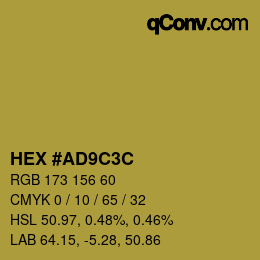 Color code: HEX #AD9C3C | qconv.com