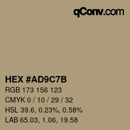 カラーコード: HEX #AD9C7B | qconv.com