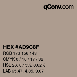 颜色代码: HEX #AD9C8F | qconv.com