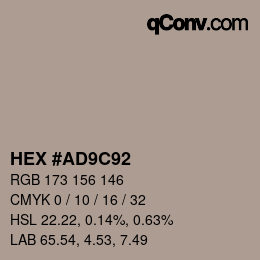 カラーコード: HEX #AD9C92 | qconv.com