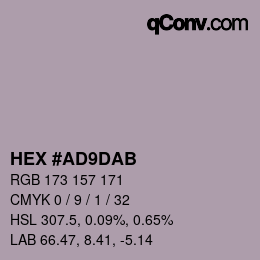 Color code: HEX #AD9DAB | qconv.com