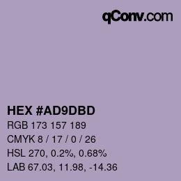 颜色代码: HEX #AD9DBD | qconv.com