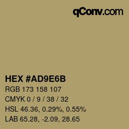 カラーコード: HEX #AD9E6B | qconv.com