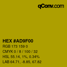 Color code: HEX #AD9F00 | qconv.com