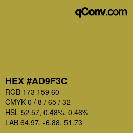 Color code: HEX #AD9F3C | qconv.com