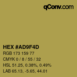 カラーコード: HEX #AD9F4D | qconv.com