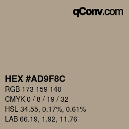 カラーコード: HEX #AD9F8C | qconv.com