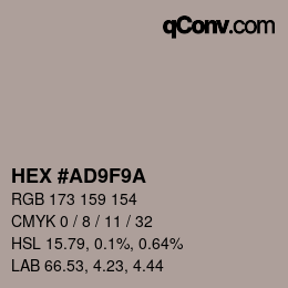 カラーコード: HEX #AD9F9A | qconv.com